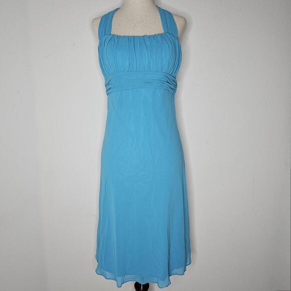 NWT David's Bridal Women's Malibu Blue/Chiffon Halter Short Dress Size 2 - Picture 1 of 7